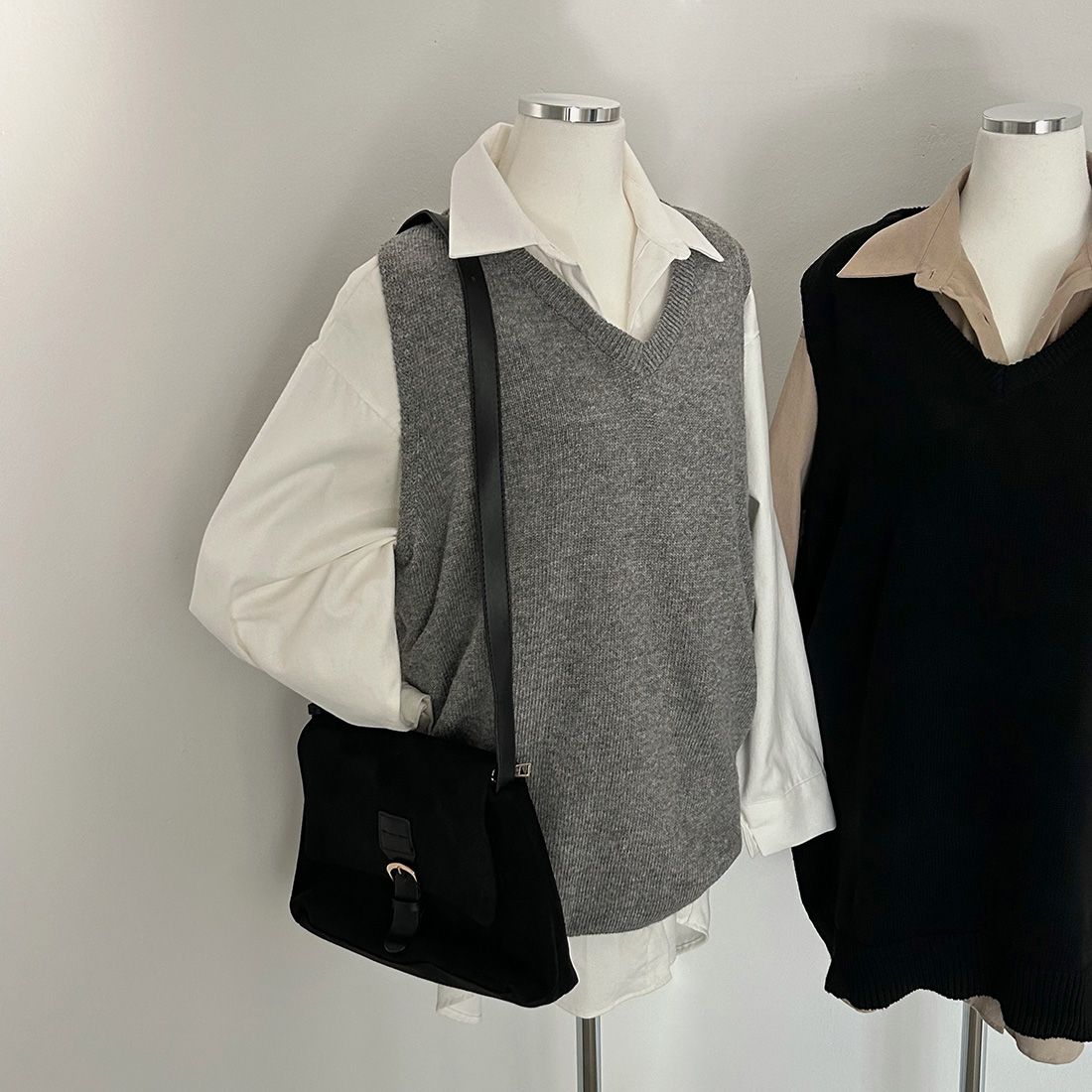 Korean chic spring versatile V-neck mid-length sweater vest layered knitted vest for women