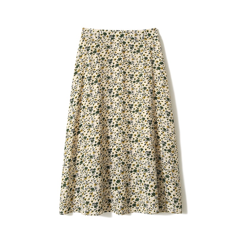 のQZE481838MG April is full of beauty~Little daisy crepe de chine silk skirt, hip-covering and slimming A-line skirt