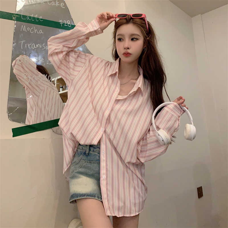 Striped shirt 2024 early spring high-end women's shirt top design niche French top