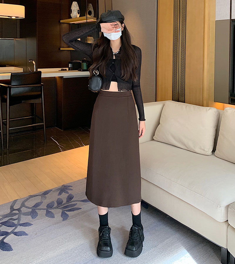 High-quality fabric autumn and winter woolen high-waisted skirt for women, versatile back slit, hip-covering A-line mid-length skirt