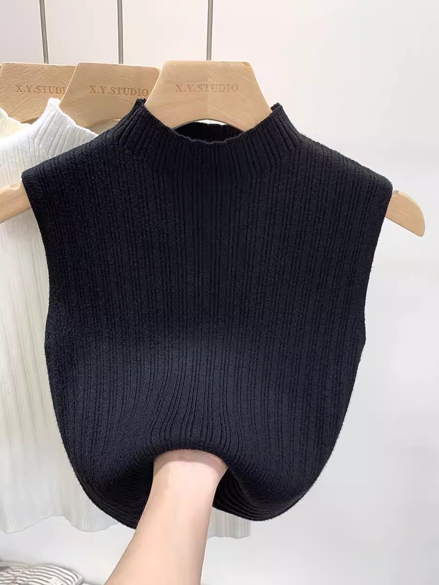 Temperament half turtleneck small camisole women's inner layer autumn and winter knitted sweater bottoming shirt sleeveless vest short top