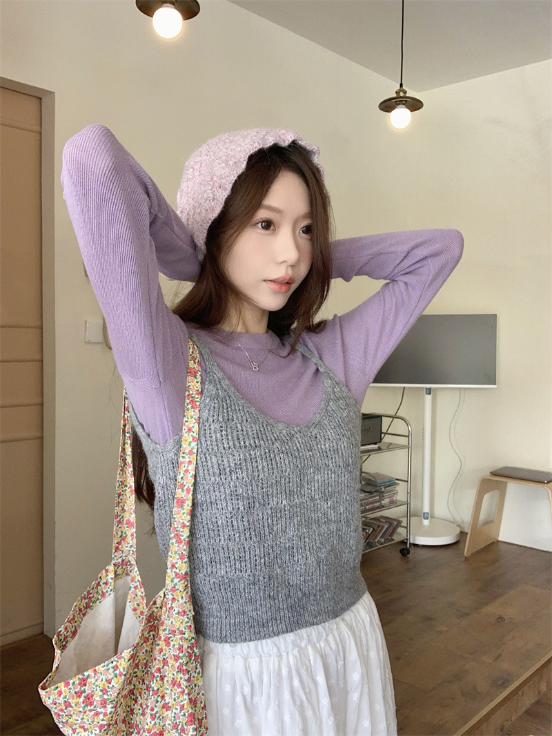 Real shot 2024 spring new Korean style slim, simple and versatile knitted inner wear + suspender knitted vest