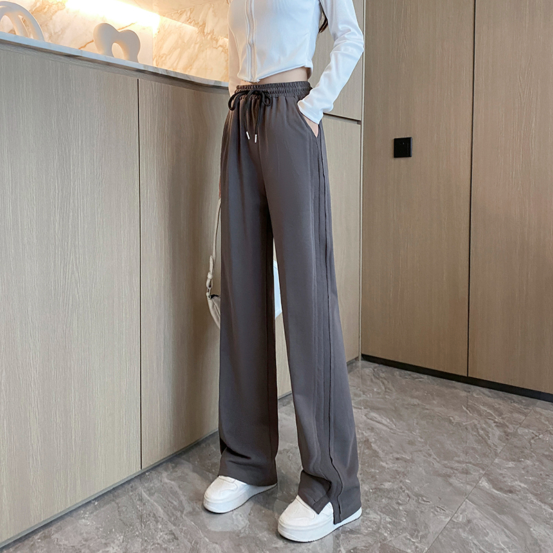 Dark gray sweatpants for women, spring and autumn thin ins trendy straight high waist drape wide leg versatile sweatpants