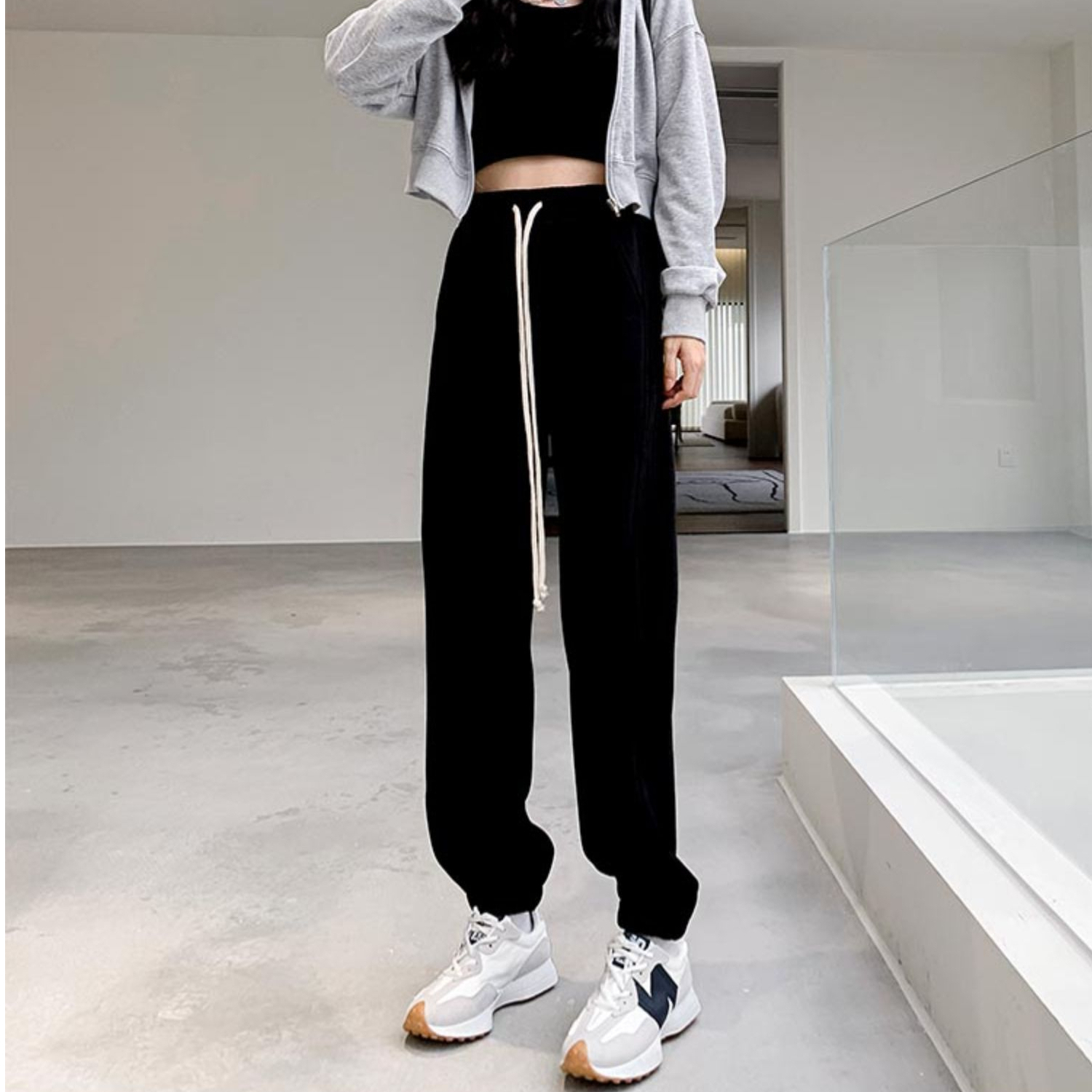Official photo # Black sweatpants for women, spring and autumn fashion slimming spring and autumn thin casual leggings sweatpants