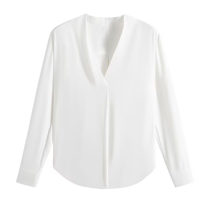 Collarless white shirt women's anti-wrinkle work clothes top autumn high-end temperament chiffon v-neck professional long-sleeved shirt