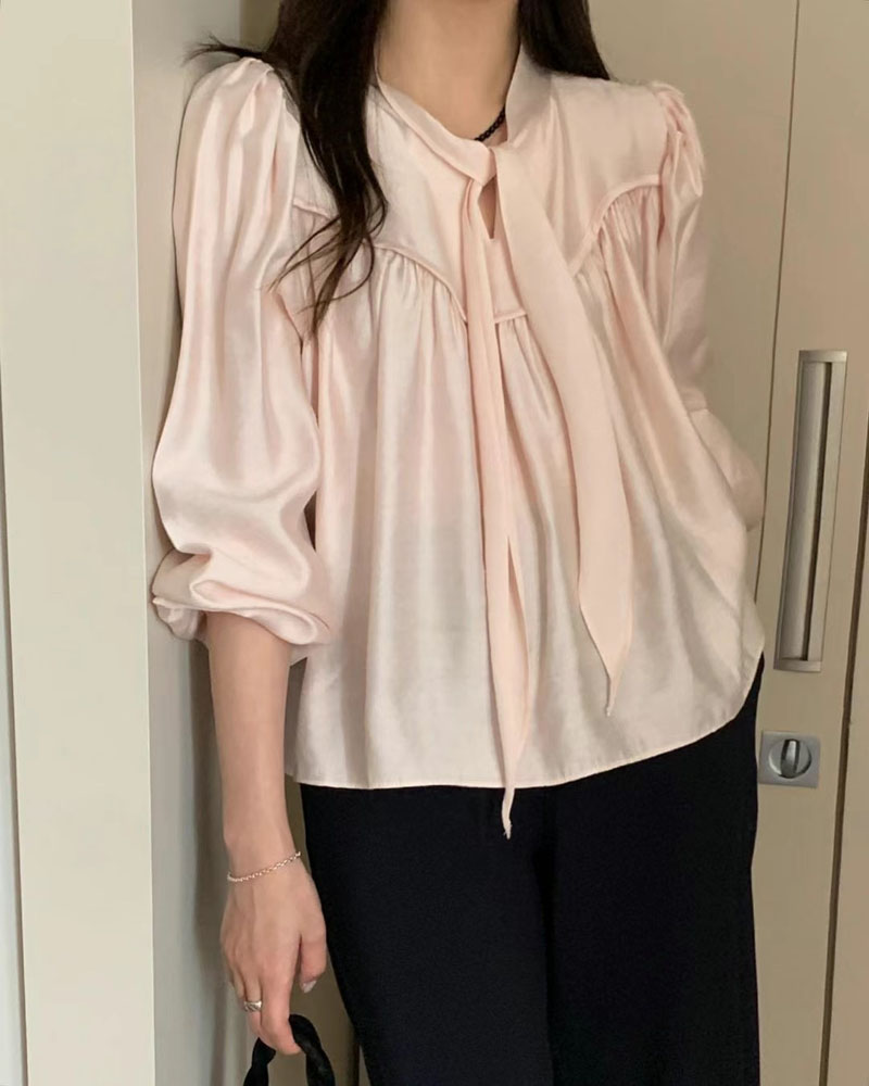 Korean chic elegant and versatile front and back lace-up shirt for women