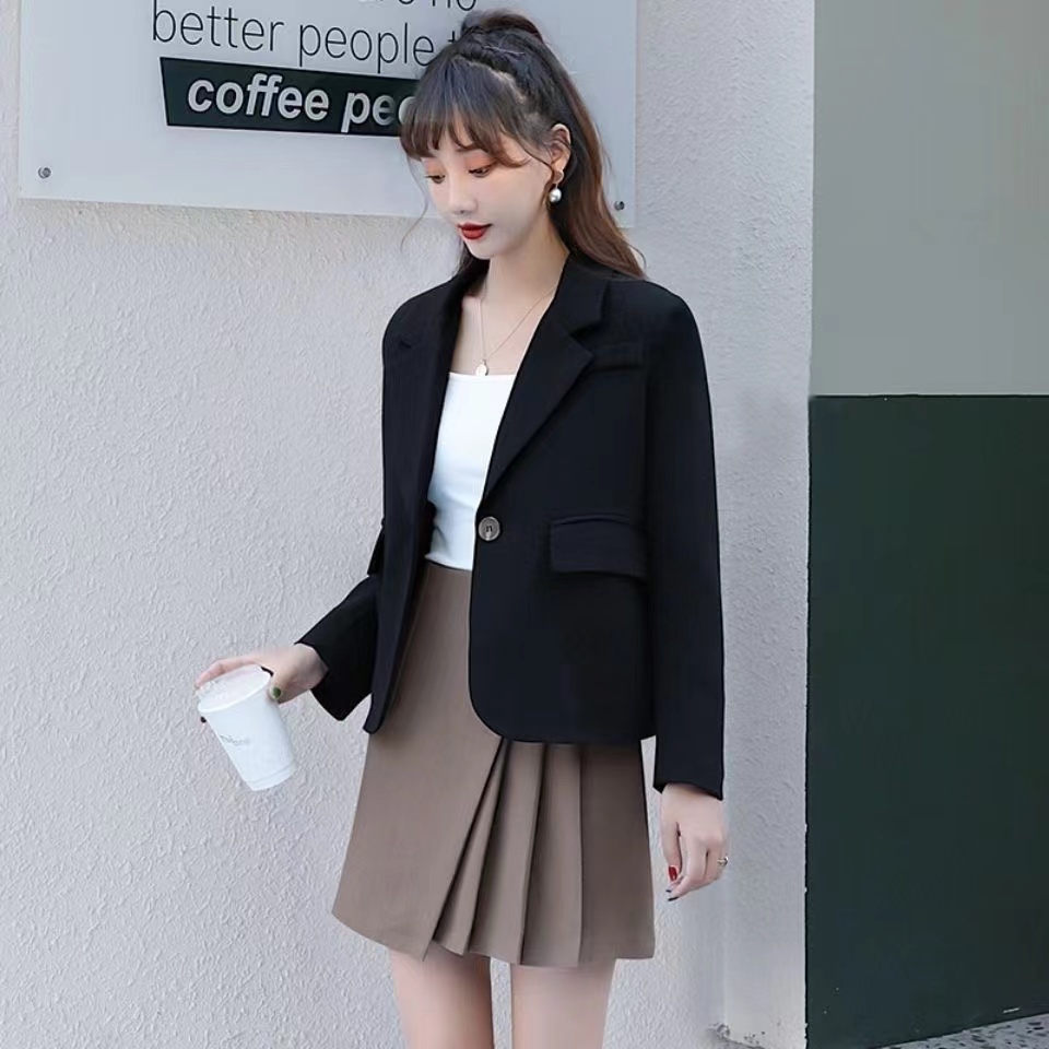 150cm small short Korean style professional suit slim black temperament small suit jacket for women spring and autumn new style