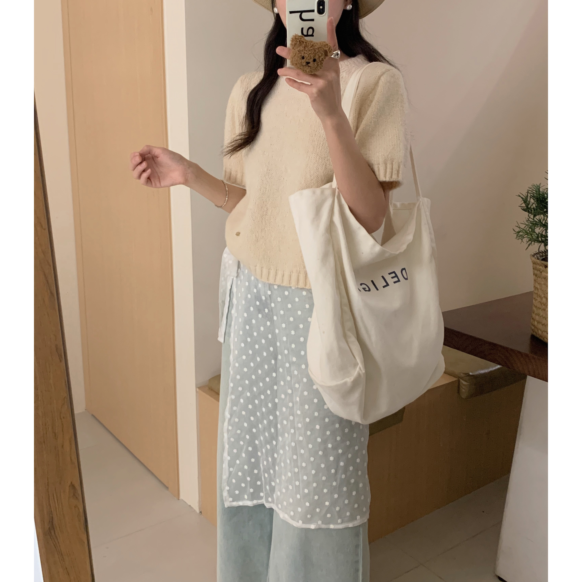 Real shot 24 early spring Korean style layering embroidery one-piece skirt vs short-sleeved sweater suit