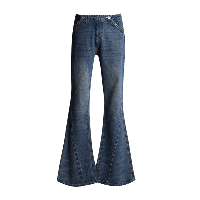 Real shot, passionate and romantic｜Double zipper design｜Slightly loose flared pants, Latte Blue & Millennium Blue