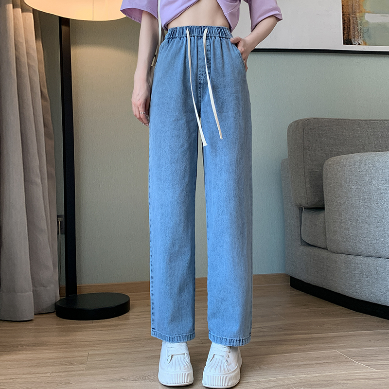 實拍高腰牛仔純棉褲女直筒褲子2026春季新款寬松拖地垂感闊腿褲