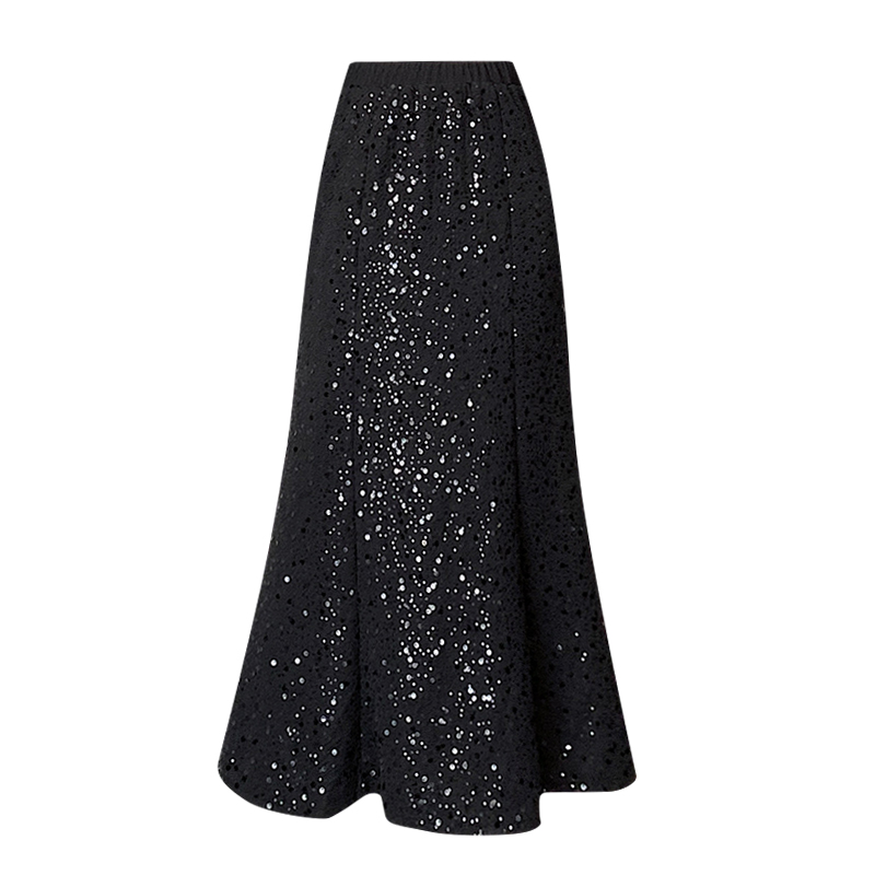 Real time photo of heavy industry sequin fish tail skirt for women in spring 2024, high waisted and hip wrapped skirt, high-end French style temperament long skirt