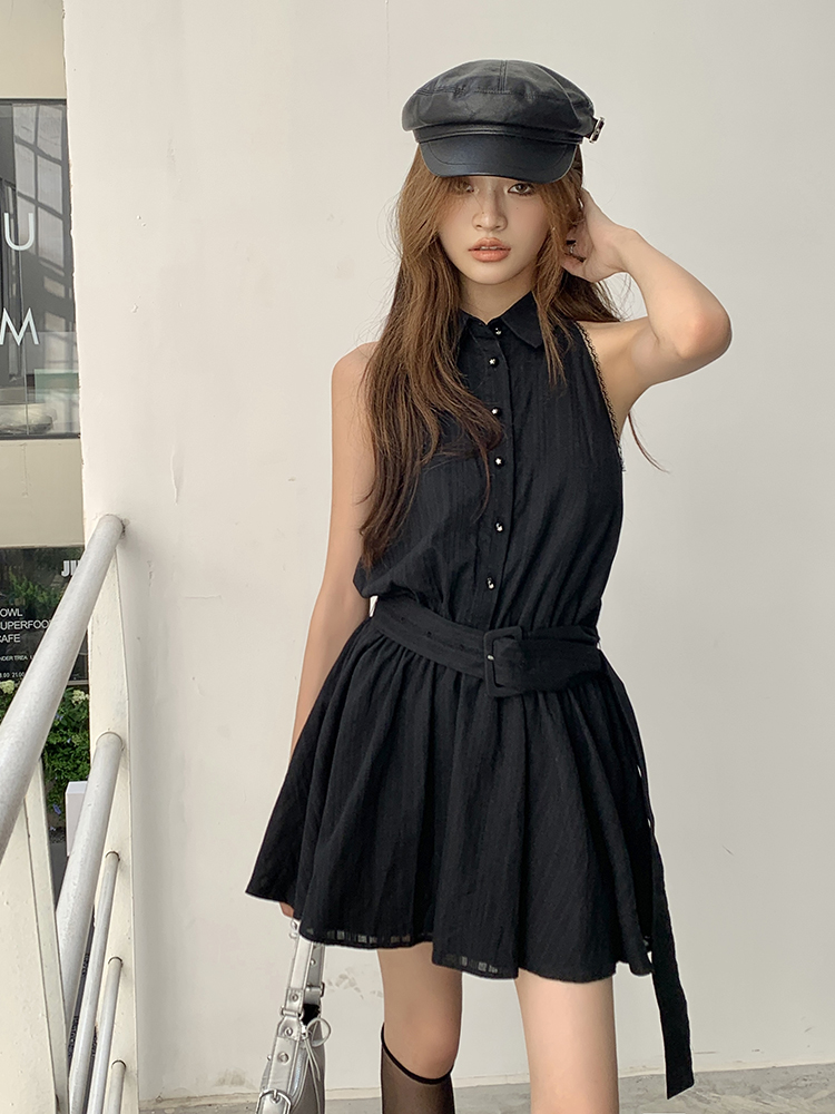 實拍2026春夏新款辣妹性感無袖背心連衣裙女收腰氣質蓬蓬A字短裙