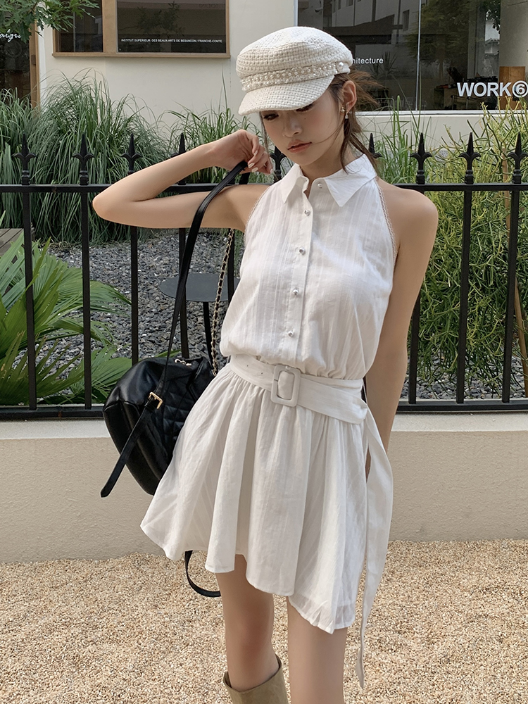 實拍2024夏裝新款辣妹性感無袖背心連衣裙女收腰氣質蓬蓬A字短裙
