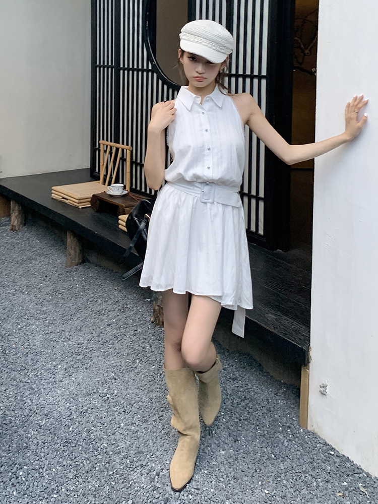 實拍2024夏裝新款辣妹性感無袖背心連衣裙女收腰氣質蓬蓬A字短裙