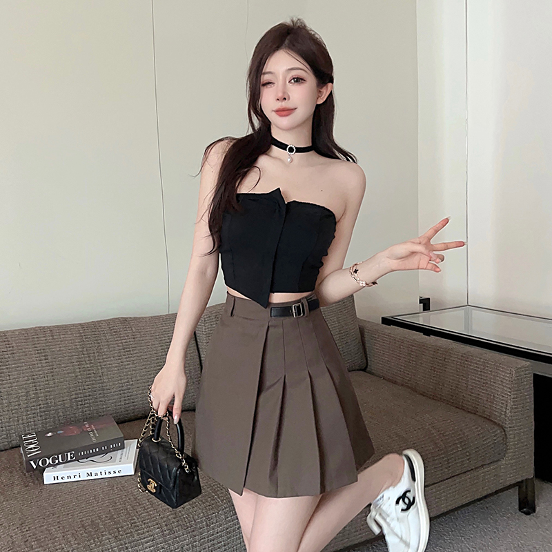 Real shot~Tmall quality hot girl backless slim black tube top women's spring and summer temperament inner top