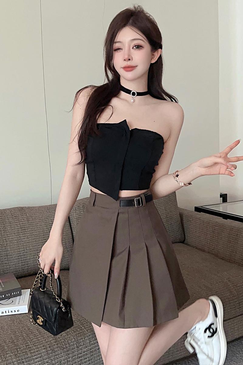 Real shot~Tmall quality hot girl backless slim black tube top women's spring and summer temperament inner top