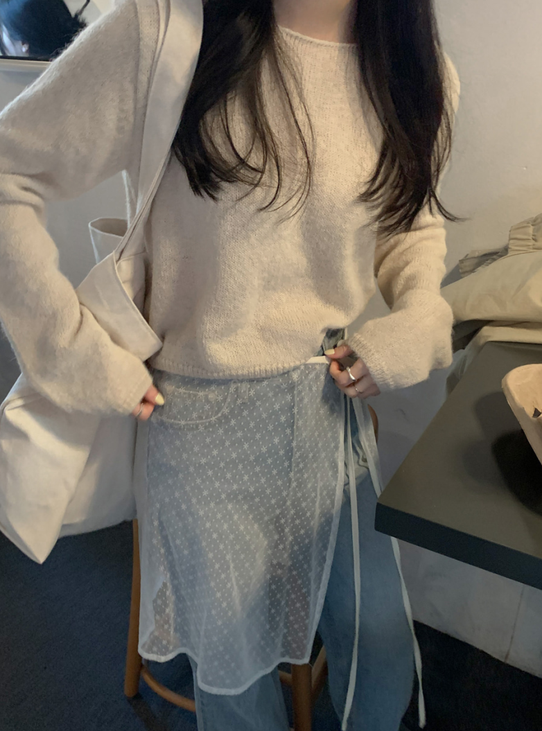 韩国chic 早春 穿搭层次感 叠穿网纱围裙 蕾丝半身裙