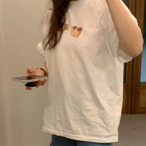 Cat printed short-sleeved T-shirt for women 2024 new summer Korean style loose and versatile top