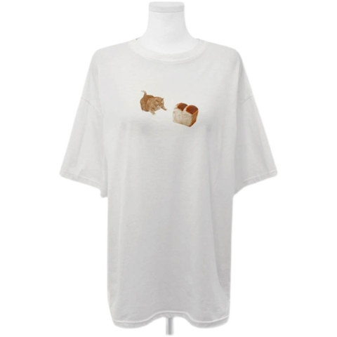 Cat printed short-sleeved T-shirt for women 2024 new summer Korean style loose and versatile top
