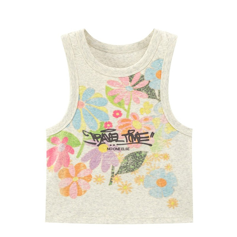 Official picture 6535 stretch cotton colorful flower printed I-shaped vest for women to wear in summer for hot girls
