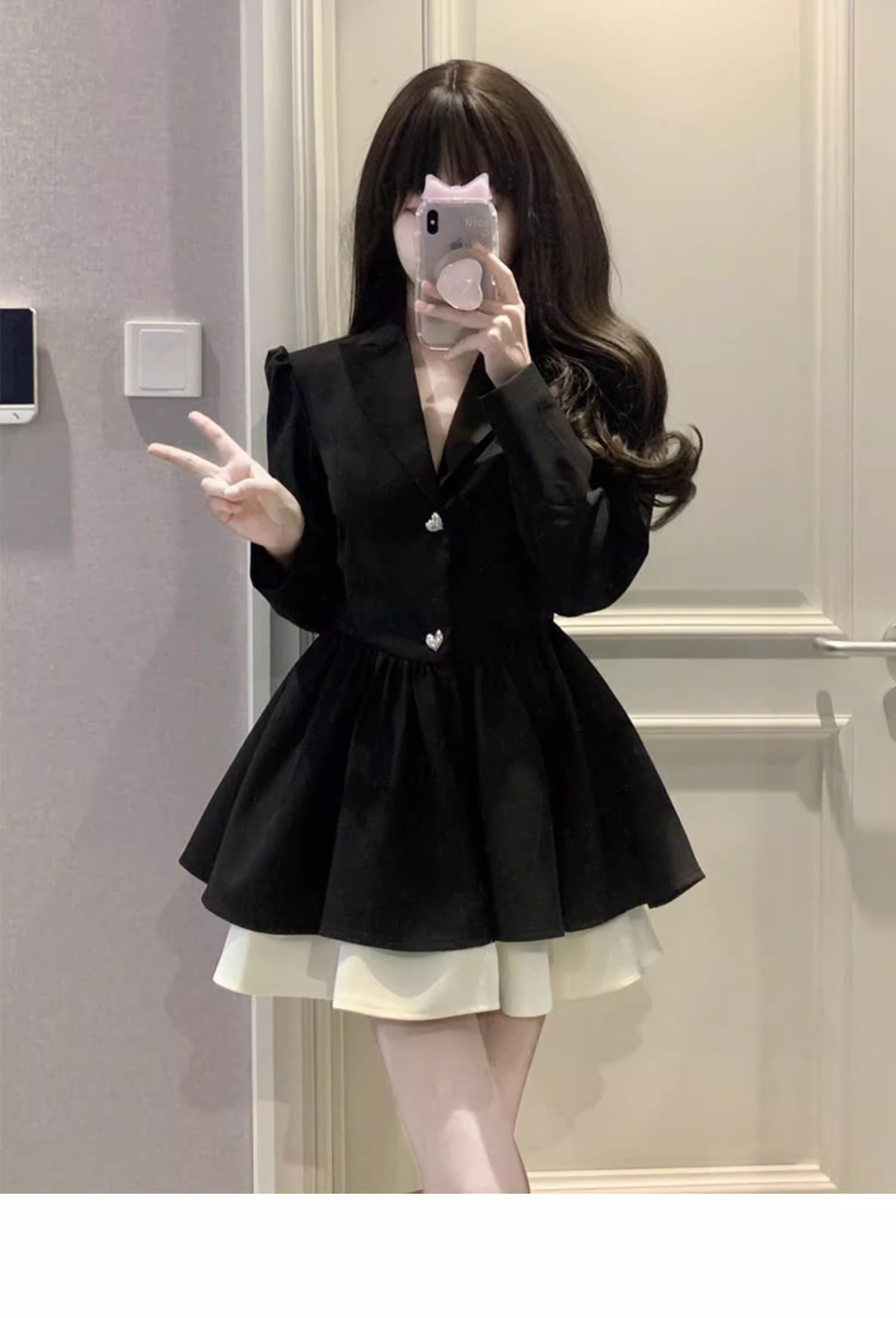 French mini dress, suit collar, princess dress, adult puffy half-waisted little black dress, birthday dress