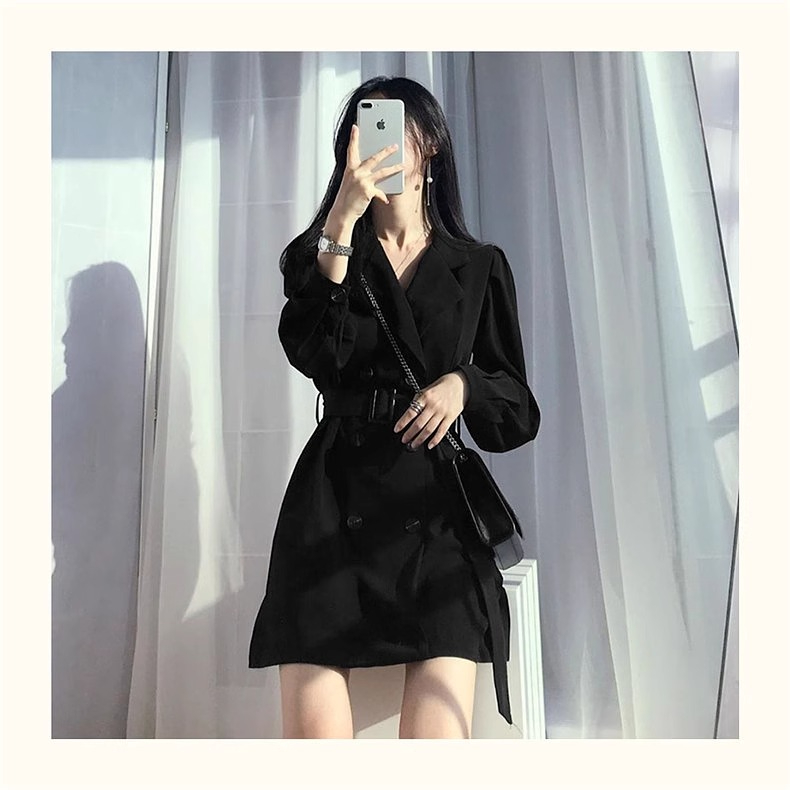 High-end Hepburn style black suit dress spring and autumn 2024 new women's small bottoming skirt