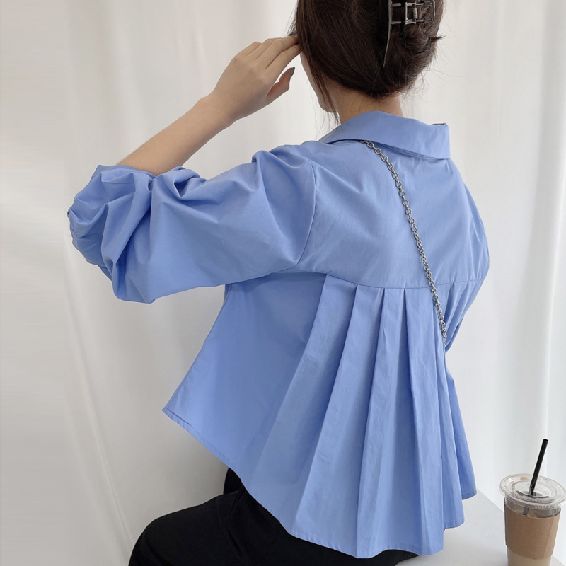 2024 Early Spring Korea Designed Discreet Short Long-Sleeved Shirt with Pleated Back 7080