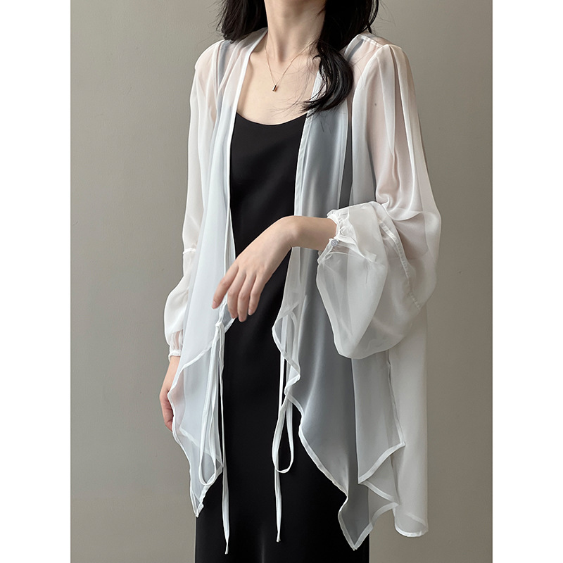 Real shot ~ Thin chiffon sun protection shirt for women 2024 summer new style loose and slim long-sleeved sun protection top