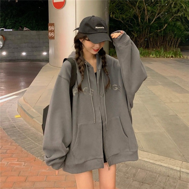 Original workmanship, spring and autumn lazy style sweatshirt hooded jacket for women, Korean style, large size, fashionable, loose and versatile, long-sleeved