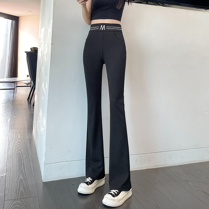 Original workmanship micro-flare casual wide-leg pants for women spring and autumn thin high-waist elastic slimming straight-leg pants trendy