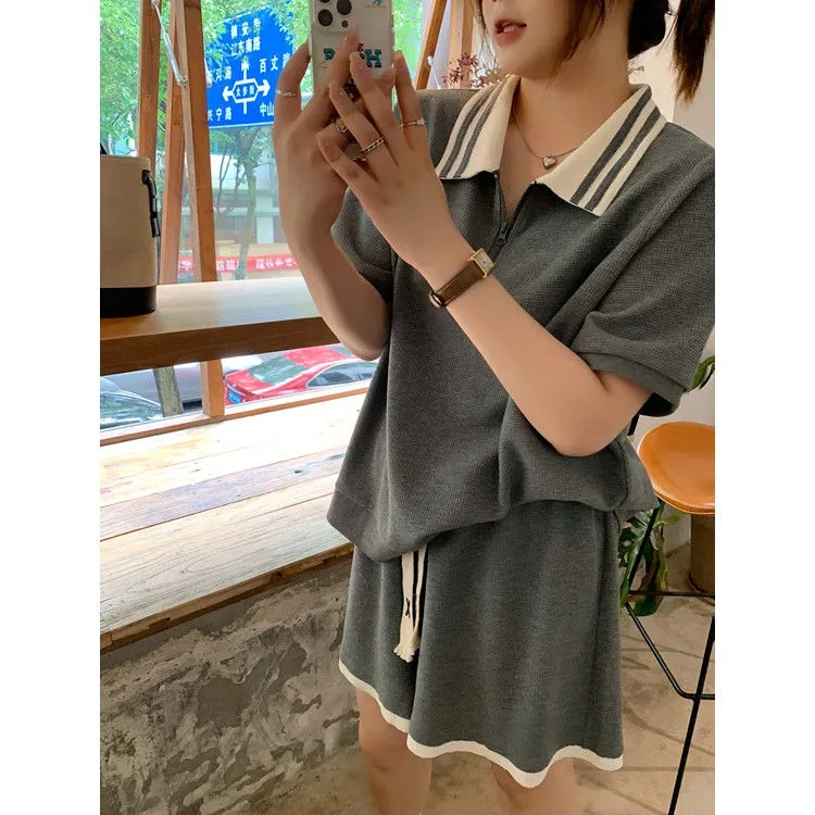 Casual shorts suit for women summer 2024 Korean version new small fashion age-reducing sports short-sleeved two-piece set