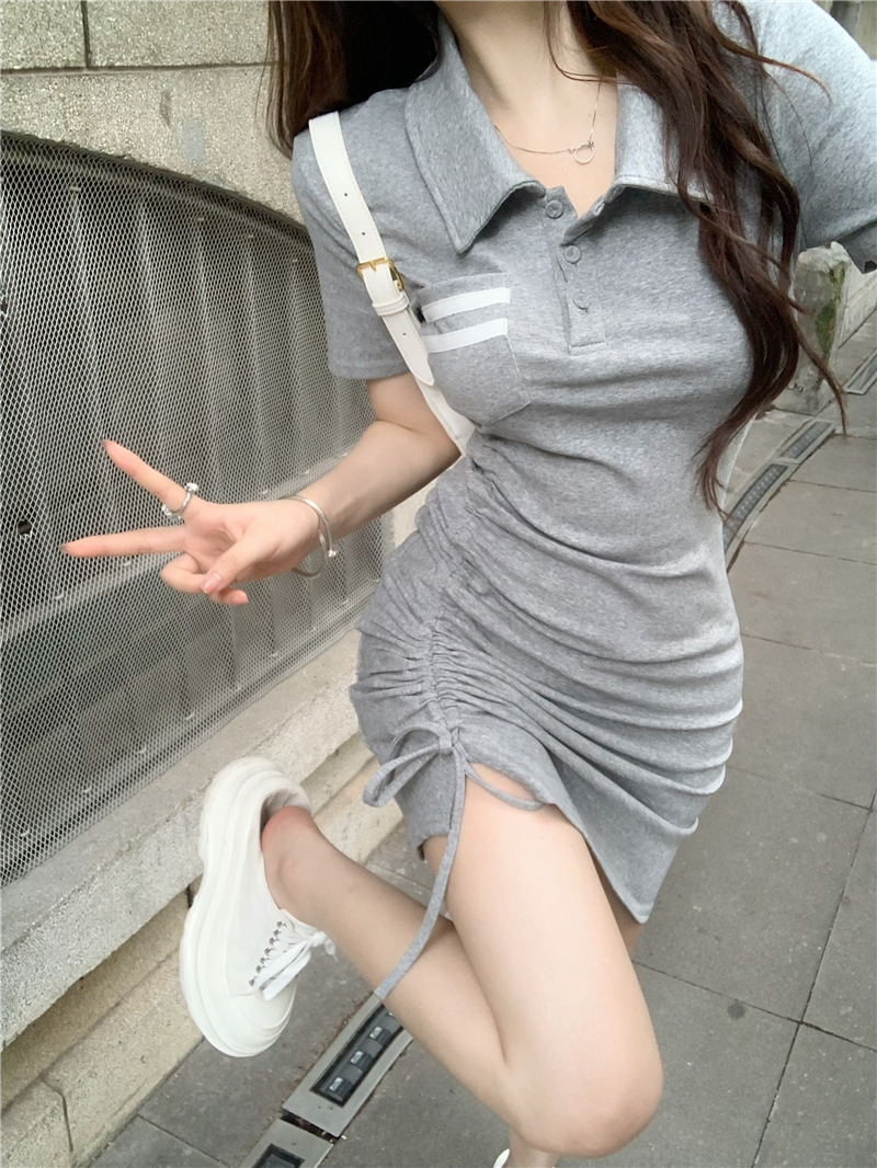 Little cold style polo dress women's summer new slim fit and elegant high-end drawstring skirt