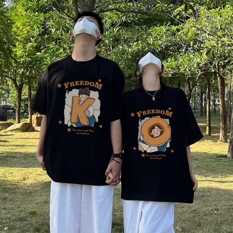 Internet celebrity couple's summer wear, pure cotton, different and special 2024 new high-end niche disoo short-sleeved T-shirt