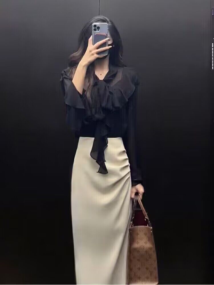 韩剧名媛小香风高级感衬衫+气质半身裙2024春季新款洋气职业套装