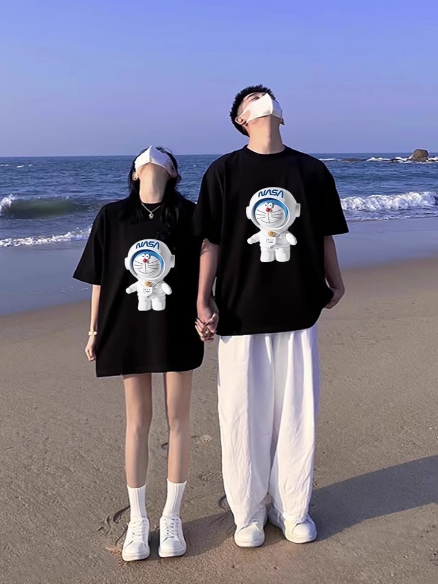 Different couple wear short-sleeved summer wear 2024 new special Internet celebrity roora niche high-end suit T-shirt