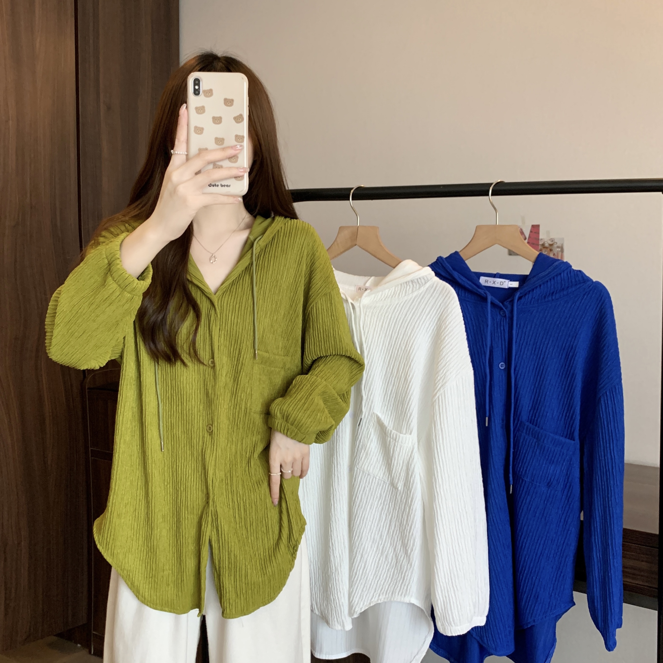 Real shot# Hooded Thin Sun Protection Clothing Women's Jacket Women's Summer Spring 2024 New Loose and Versatile Cardigan Top