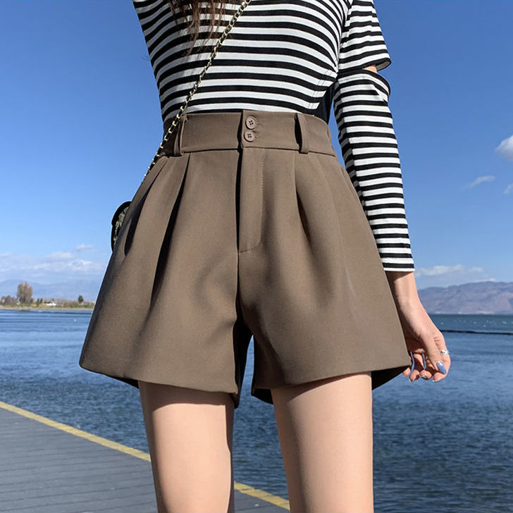 Suit shorts for women 2024 spring and summer new style high-waist slim casual pants fashion versatile wide-leg pants Korean style hot pants