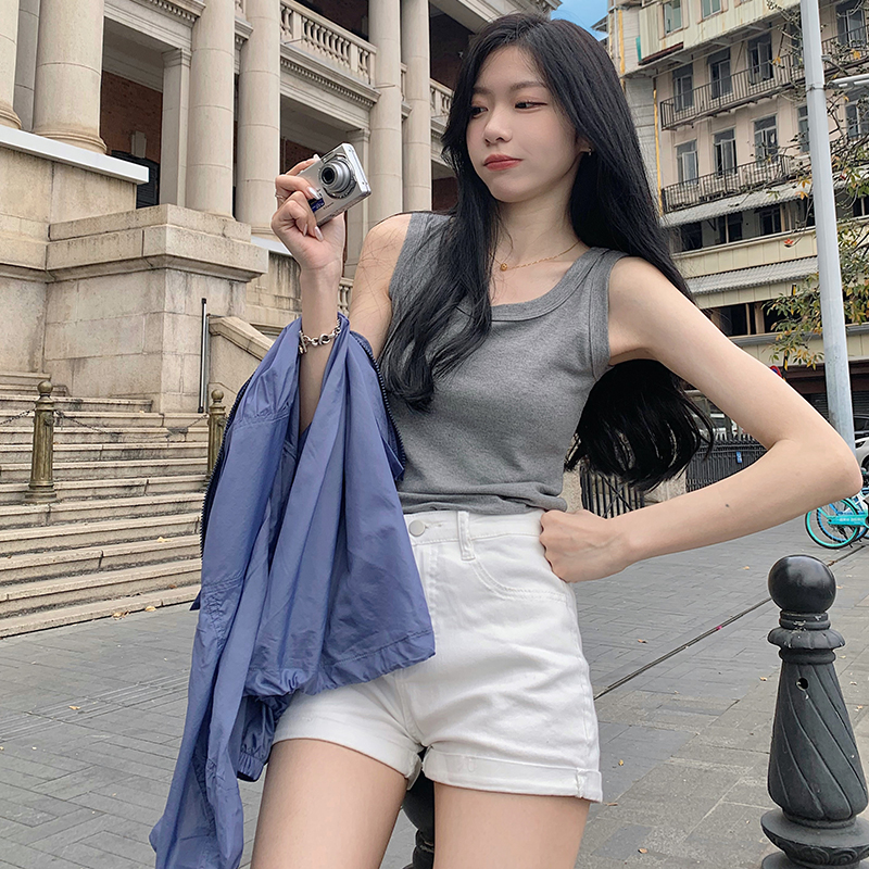 8008 Real shot of large size camisole for women, summer outer wear, anti-exposure cotton sleeveless T-shirt base