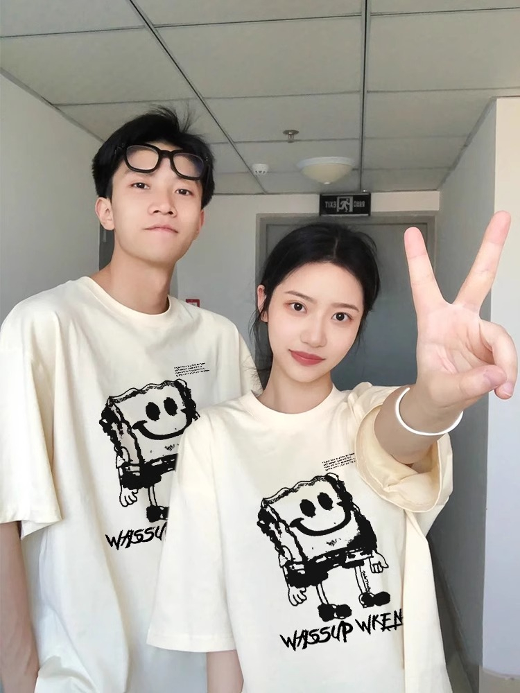 Couple summer suit t-shirt 2024 new trendy brand clothes short sleeves different special high-end internet celebrity