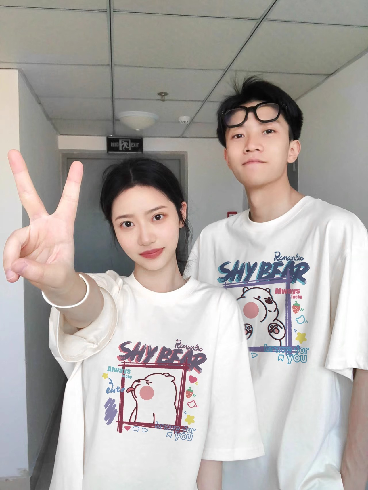 Different couple wear short-sleeved early spring 2024 summer T-shirt high-end design Valentine's Day suit clothes trendy