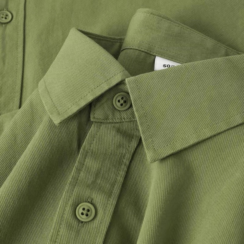 Net Picture 2024 New Washed Cotton Japanese Avocado Green Lapel Long Sleeve Shirt Simple Casual Top Jacket