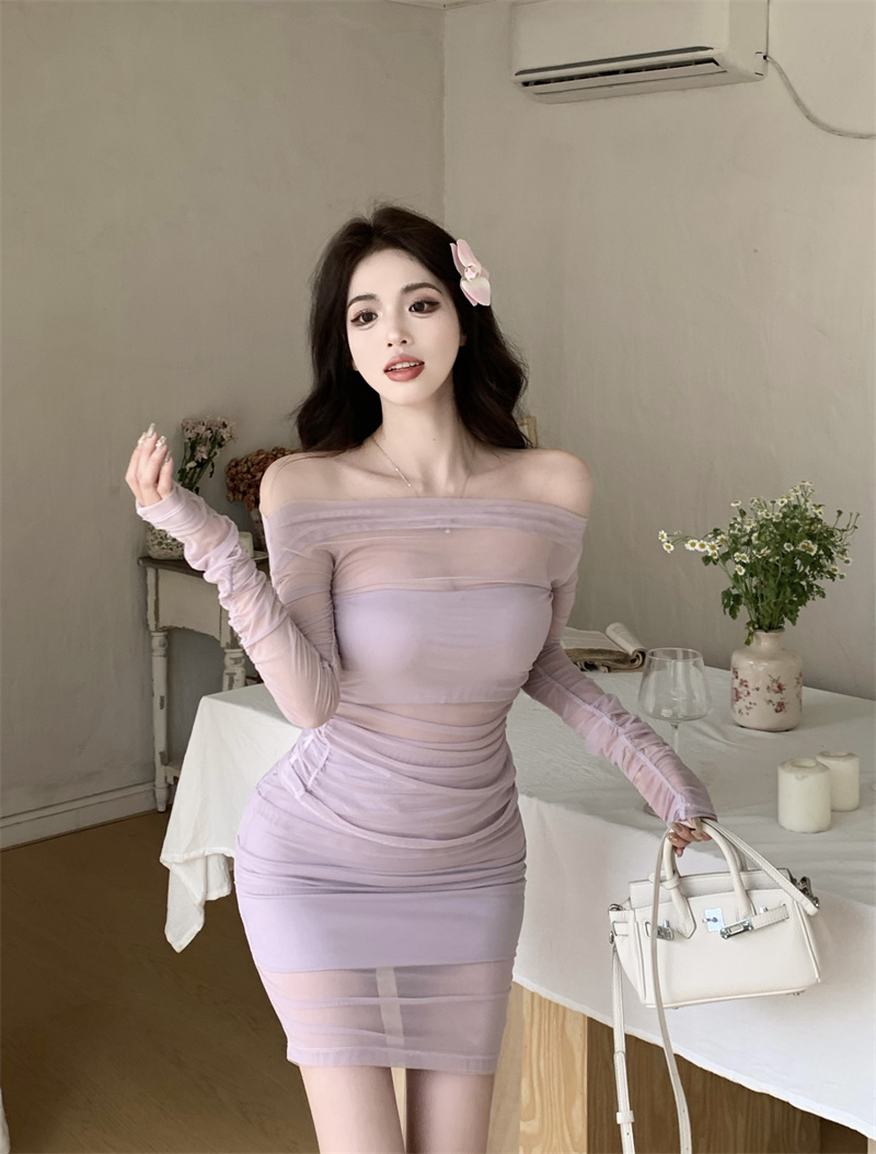 Actual shot of French pure desire slimming lilac top and skirt suit