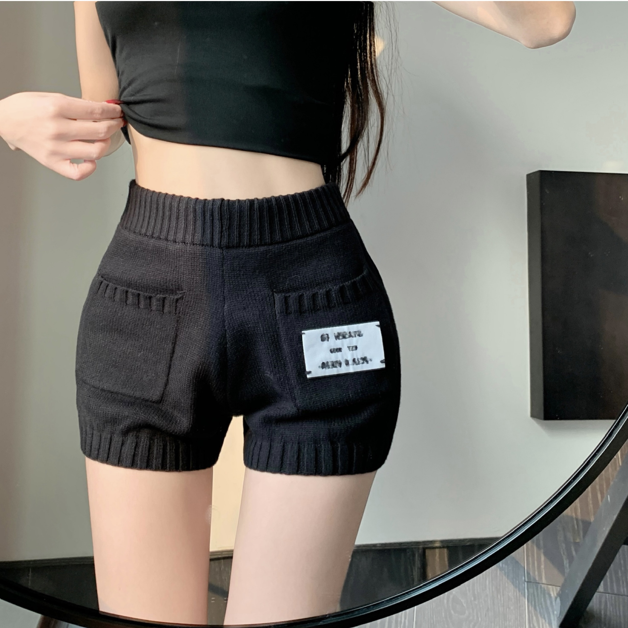 实拍韩版新款气质百搭外穿显瘦字母针织打底休闲短裤女