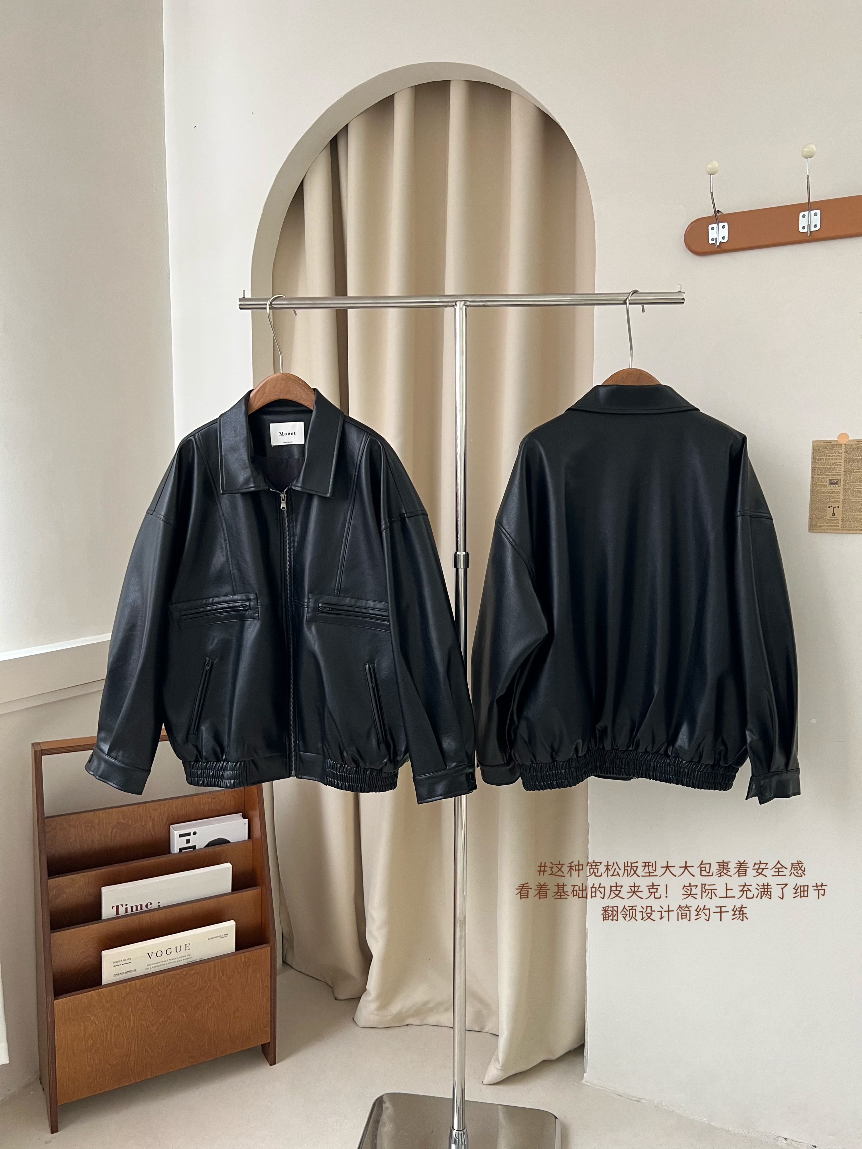 Xinlei Lin spring new silhouette design custom pu retro black leather jacket women's jacket top