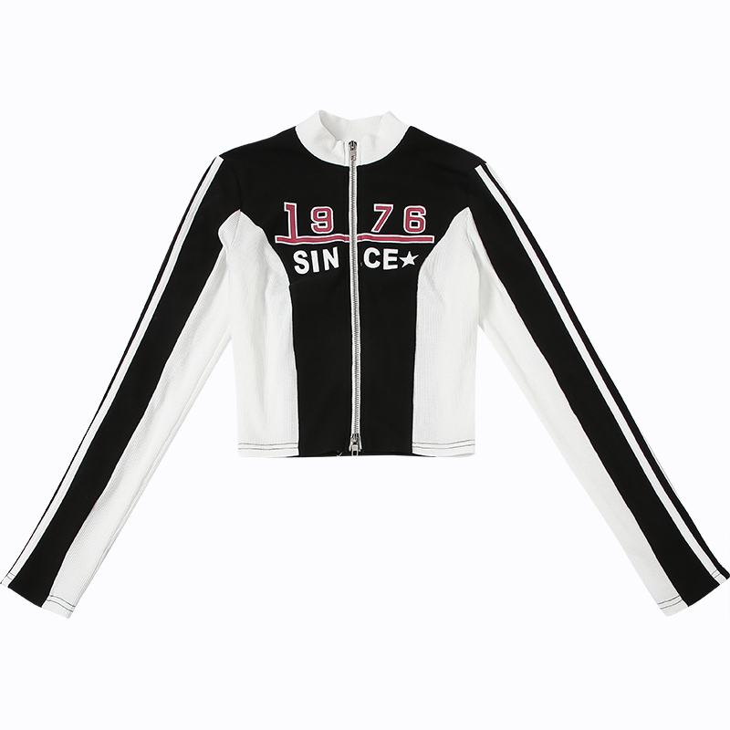 Official photo American motorcycle queen style short jacket for women with contrasting print design and sexy long-sleeved top