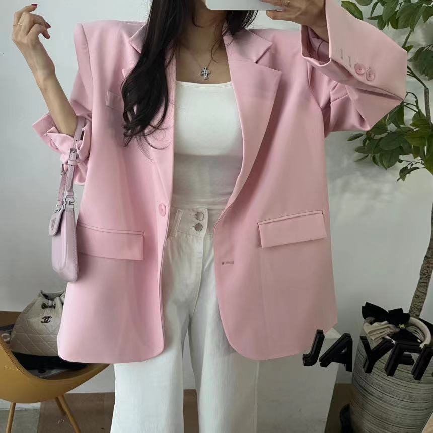 South Korea's Dongdaemun slim lapel casual solid color two-button slit back suit jacket for women