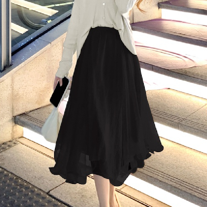 Organza Irregular Skirt Women's Spring and Autumn Small High Waist A-Line Skirt Western Style Pleated Mid-Length Skirt