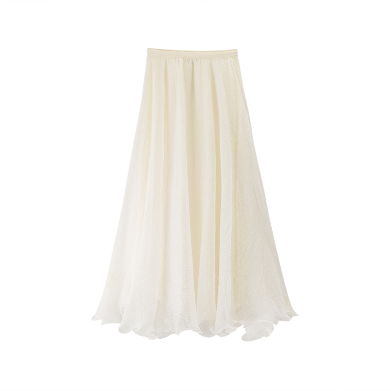 Organza Irregular Skirt Women's Spring and Autumn Small High Waist A-Line Skirt Western Style Pleated Mid-Length Skirt