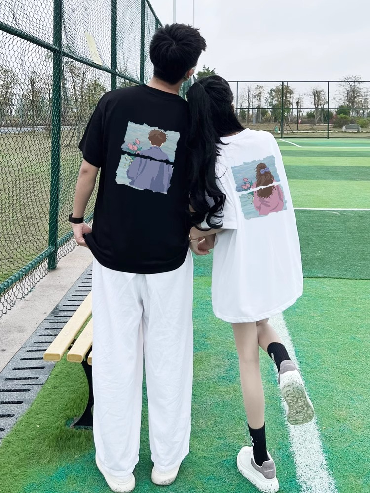 High-end suit summer T-shirt summer Internet celebrity special and different couple outfit 2024 new clothes short-sleeved