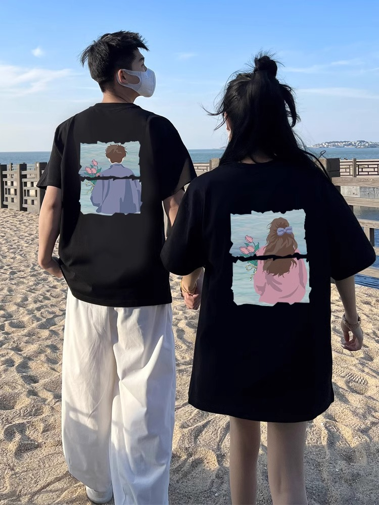 High-end suit summer T-shirt summer Internet celebrity special and different couple outfit 2024 new clothes short-sleeved